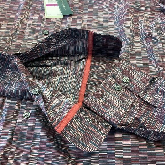 PERRY ELLIS Men's Shirt Purple Stretch Long Sleeve Pattern Print Button Front XL - Picture 4 of 10